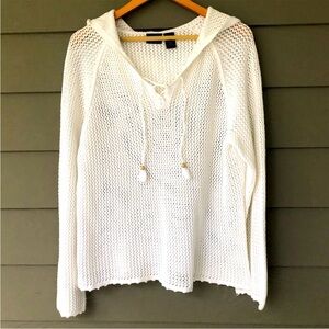 Sonoma Lace up crochet open weave hoodie sweater